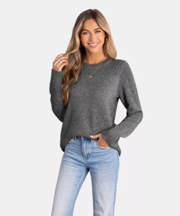 Women's Cozy Round Neck Long Sleeve Knit Sweater