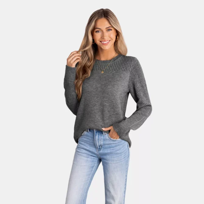 Women's Cozy Round Neck Long Sleeve Knit Sweater