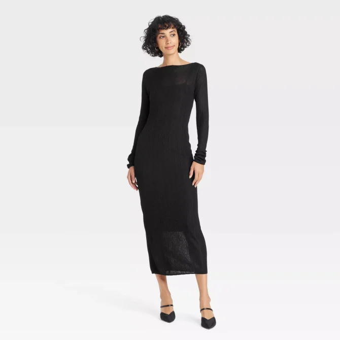 Women's Long Sleeve Sheer Maxi Sweater Dress